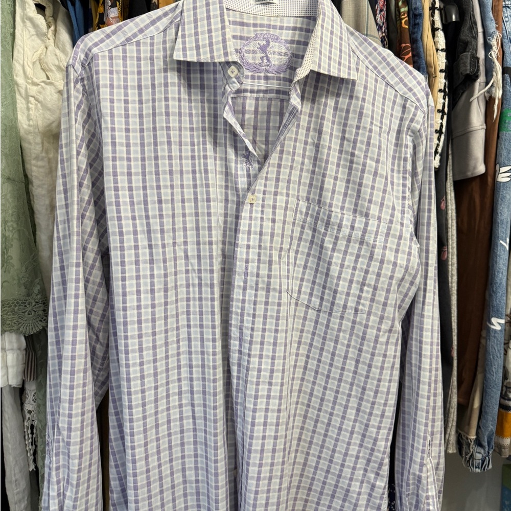 Bugatchi Light Purple & White Plaid Men's Dress Shirt